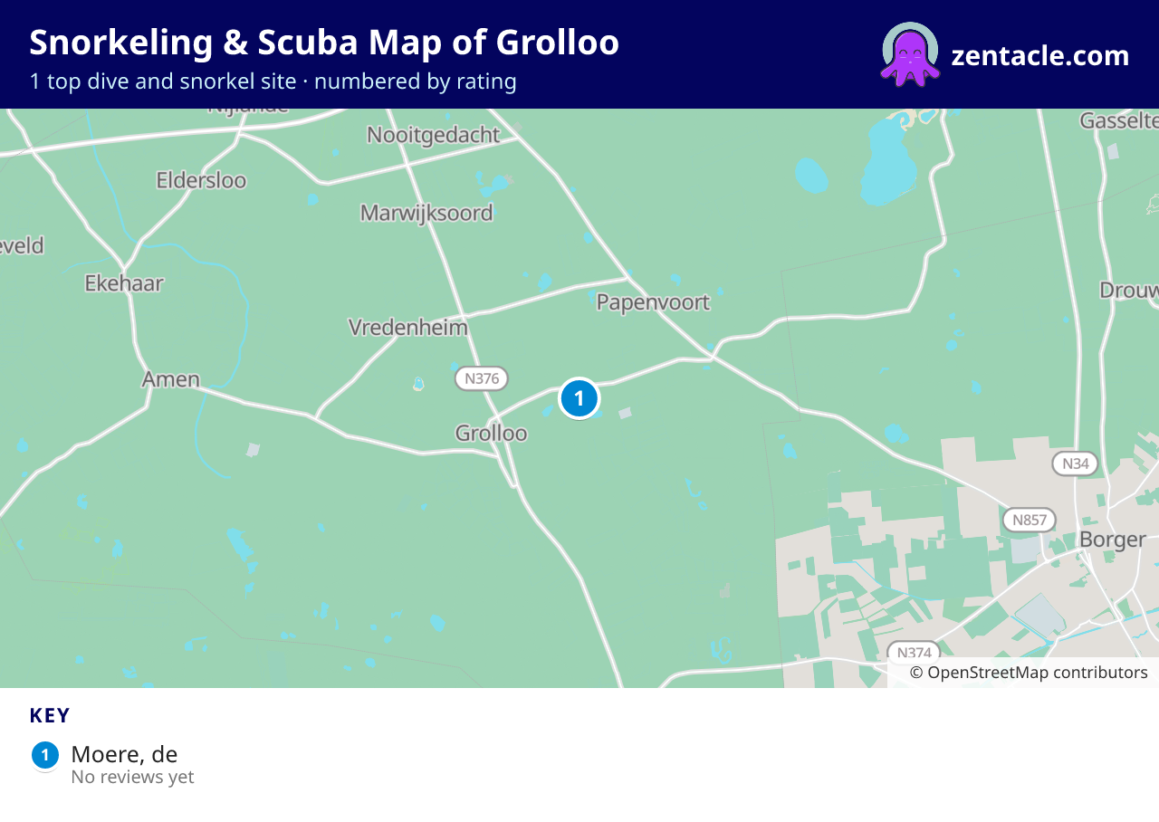 Snorkeling & Scuba Map of Grolloo: numbered map of the top 1 dive and snorkel sites, with ratings