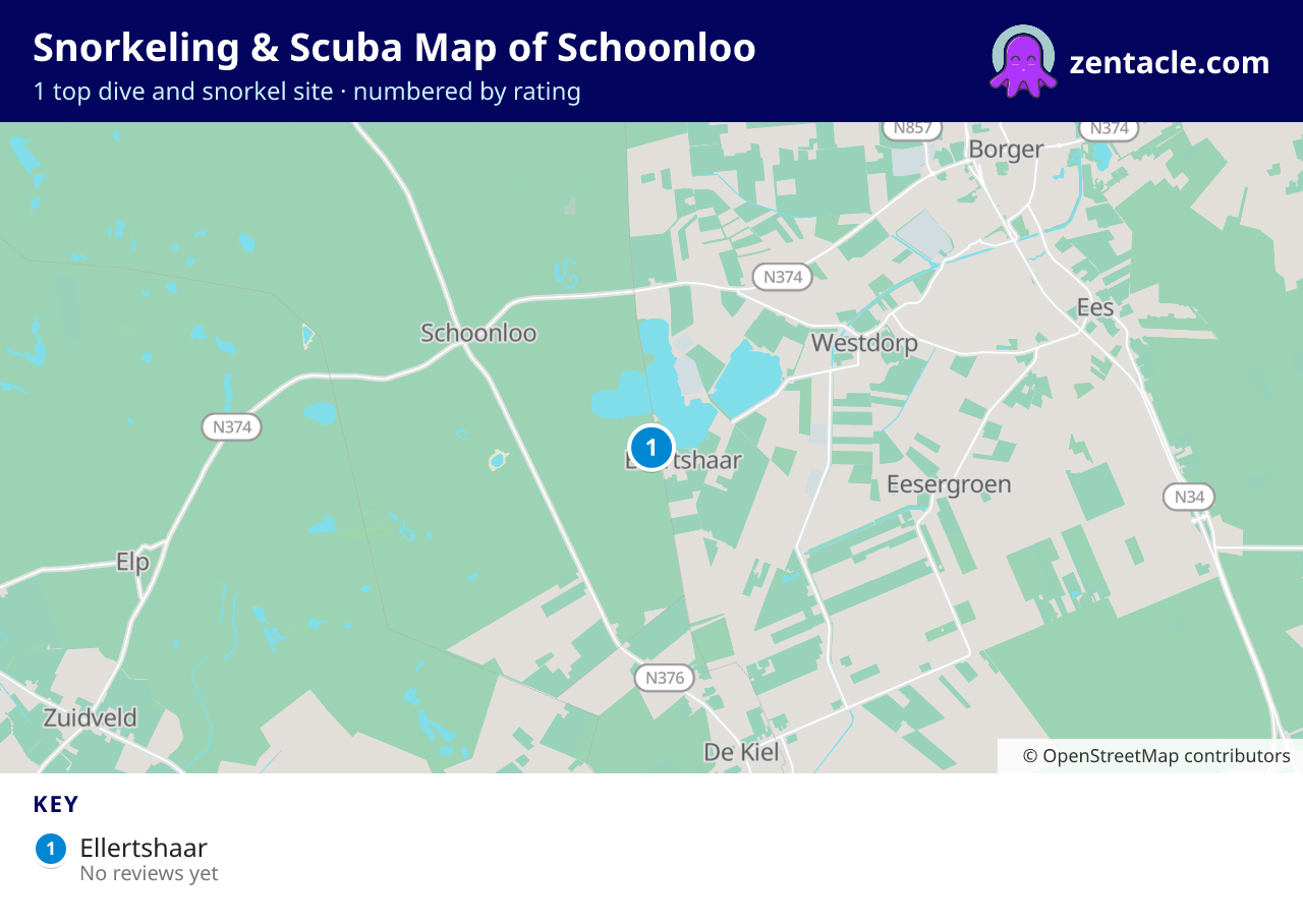 Snorkeling & Scuba Map of Schoonloo: numbered map of the top 1 dive and snorkel sites, with ratings