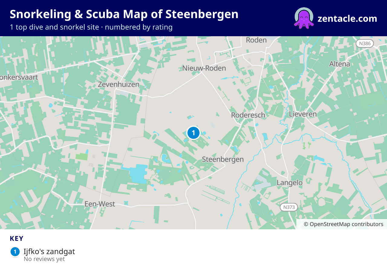 Snorkeling & Scuba Map of Steenbergen: numbered map of the top 1 dive and snorkel sites, with ratings