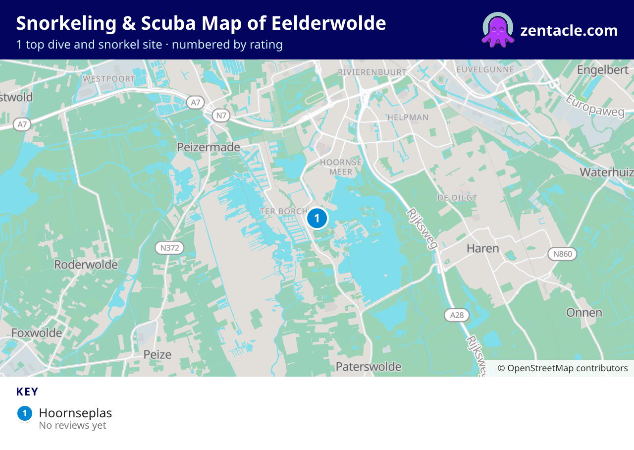 Snorkeling & Scuba Map of Eelderwolde: numbered map of the top 1 dive and snorkel sites, with ratings