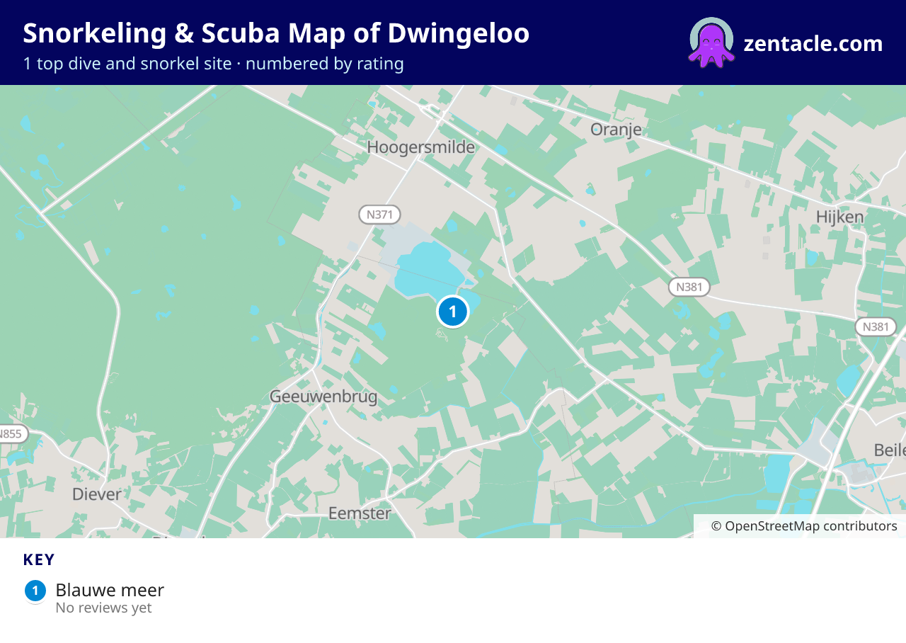 Snorkeling & Scuba Map of Dwingeloo: numbered map of the top 1 dive and snorkel sites, with ratings