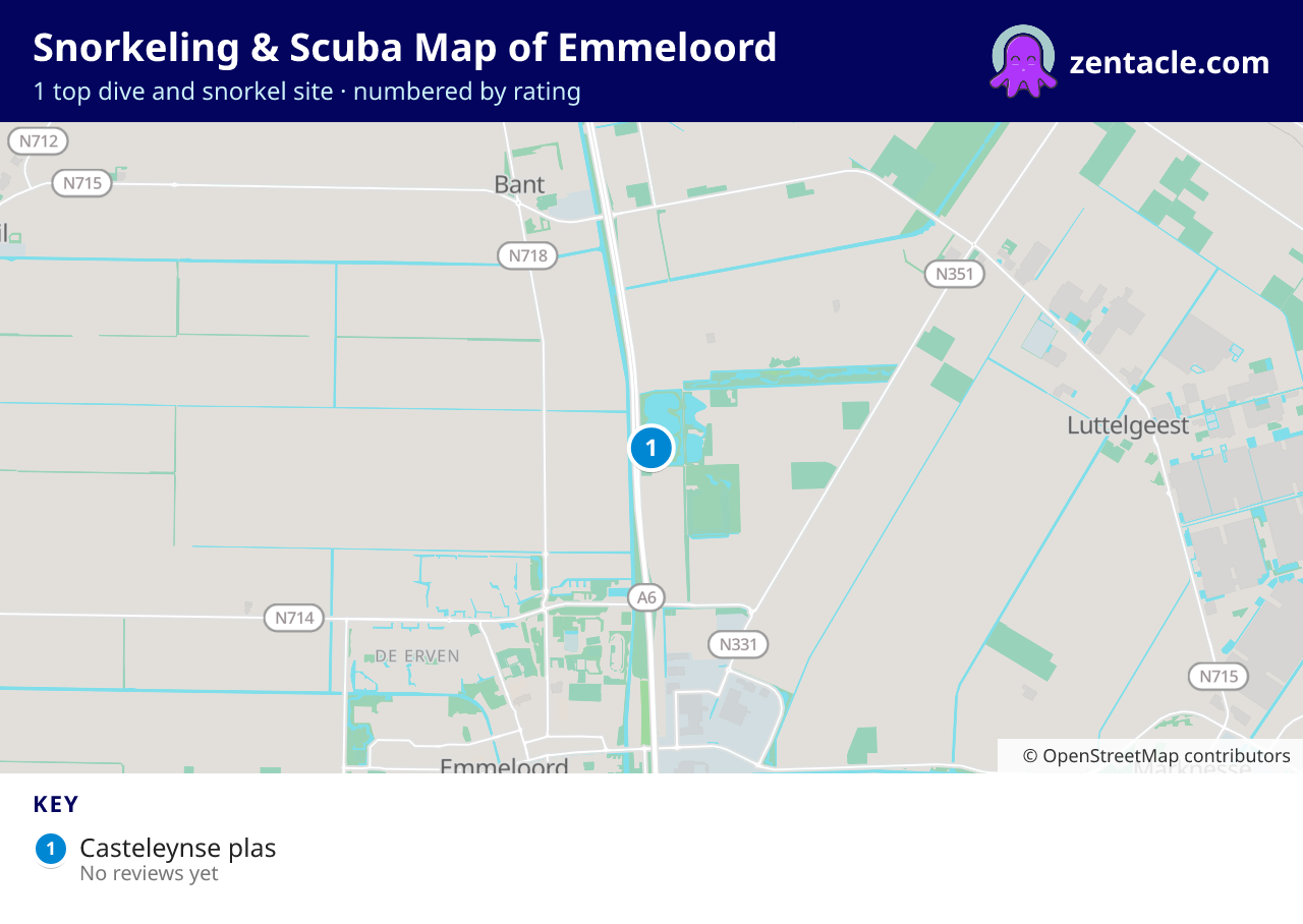 Snorkeling & Scuba Map of Emmeloord: numbered map of the top 1 dive and snorkel sites, with ratings