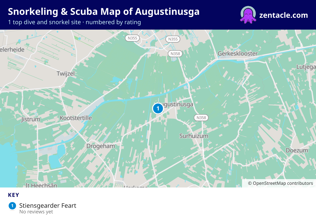 Snorkeling & Scuba Map of Augustinusga: numbered map of the top 1 dive and snorkel sites, with ratings