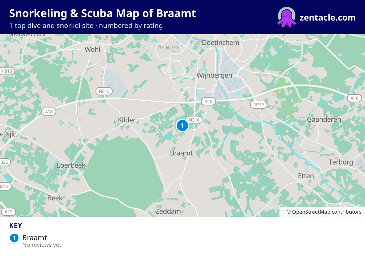 Snorkeling & Scuba Map of Braamt: numbered map of the top 1 dive and snorkel sites, with ratings