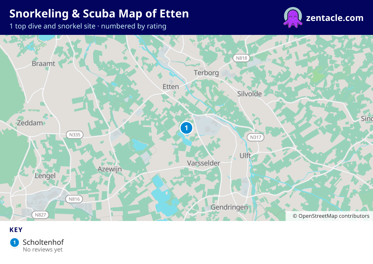 Snorkeling & Scuba Map of Etten: numbered map of the top 1 dive and snorkel sites, with ratings