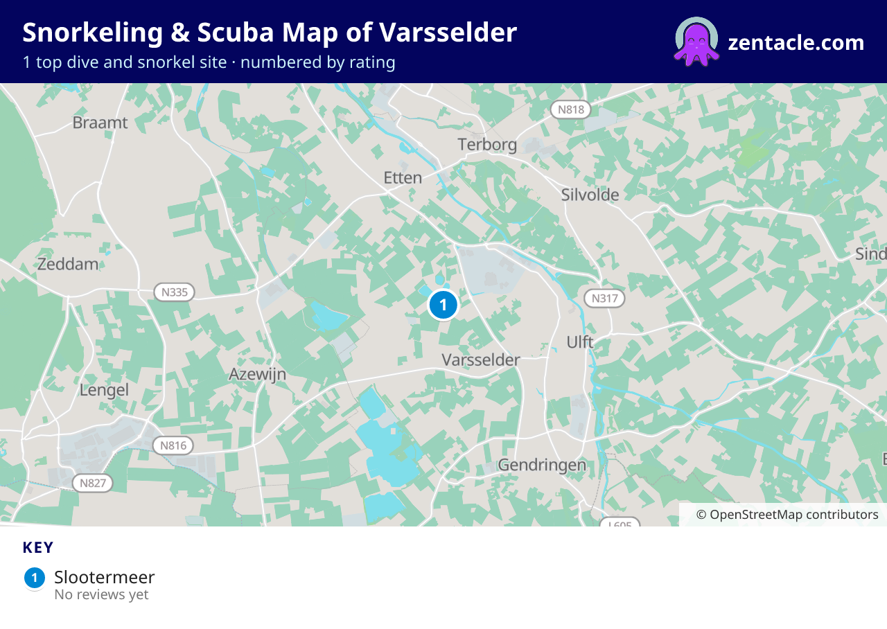 Snorkeling & Scuba Map of Varsselder: numbered map of the top 1 dive and snorkel sites, with ratings