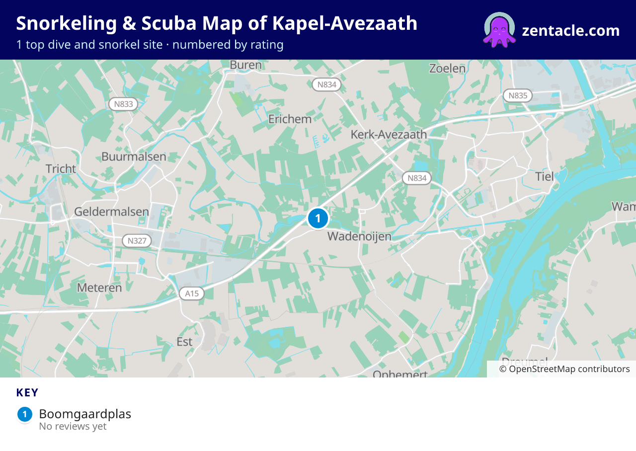 Snorkeling & Scuba Map of Kapel-Avezaath: numbered map of the top 1 dive and snorkel sites, with ratings