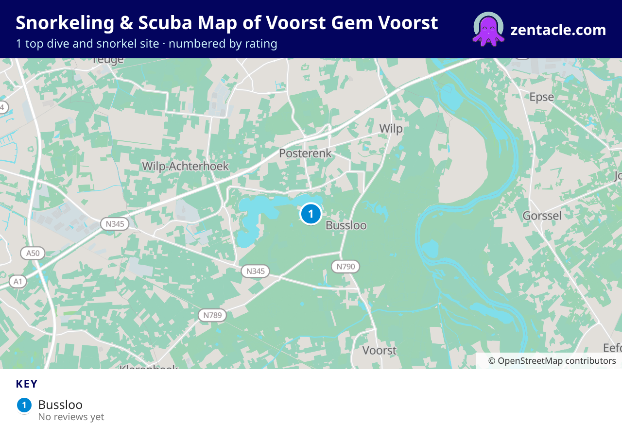 Snorkeling & Scuba Map of Voorst Gem Voorst: numbered map of the top 1 dive and snorkel sites, with ratings