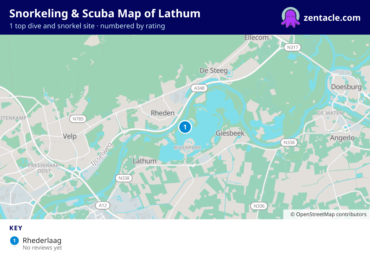 Snorkeling & Scuba Map of Lathum: numbered map of the top 1 dive and snorkel sites, with ratings