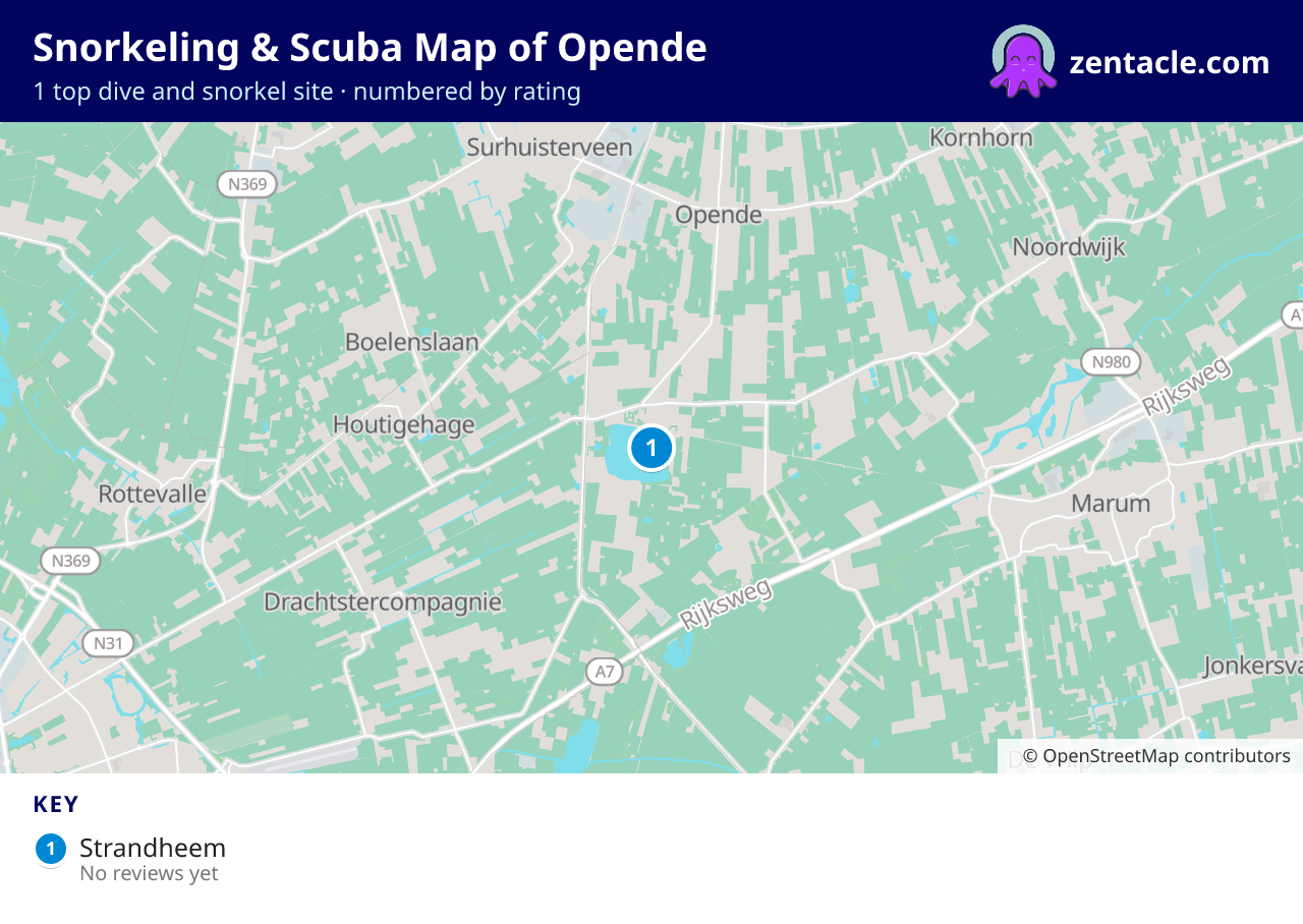 Snorkeling & Scuba Map of Opende: numbered map of the top 1 dive and snorkel sites, with ratings