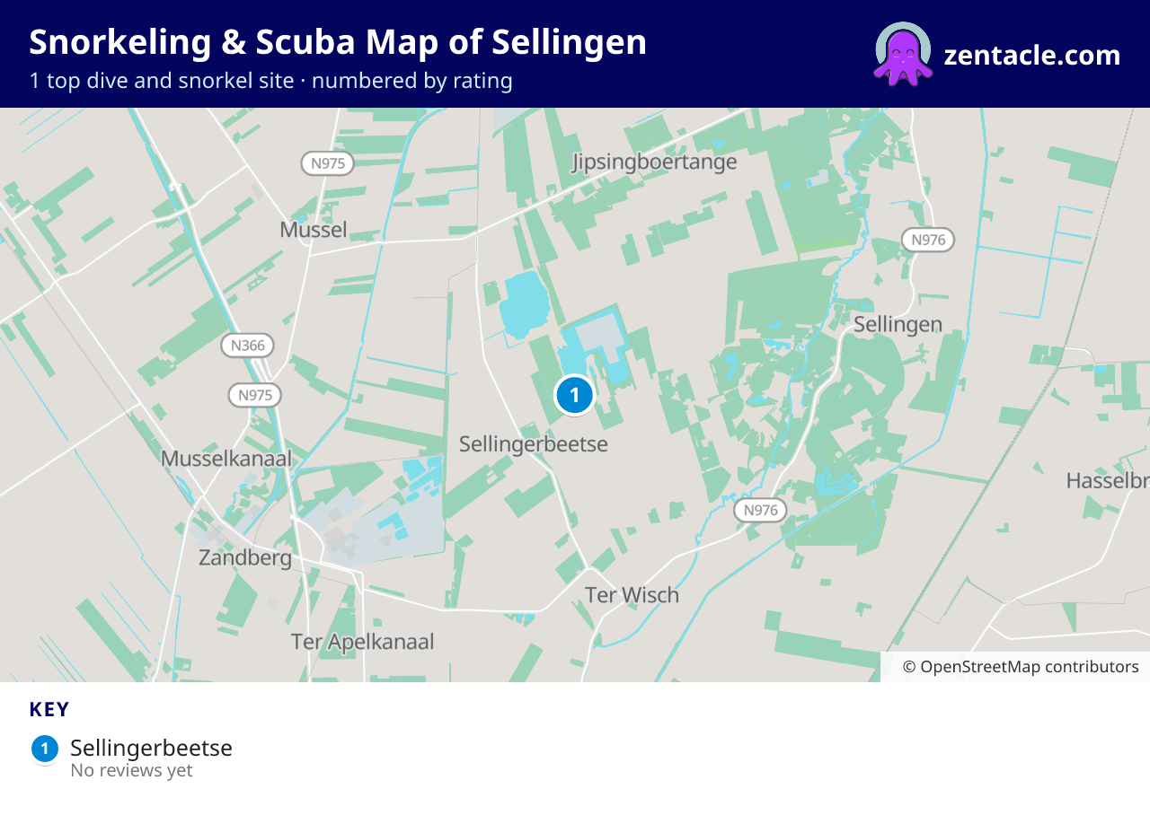 Snorkeling & Scuba Map of Sellingen: numbered map of the top 1 dive and snorkel sites, with ratings