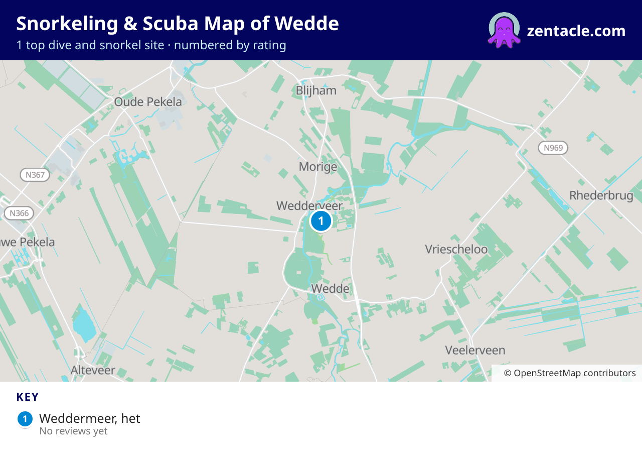 Snorkeling & Scuba Map of Wedde: numbered map of the top 1 dive and snorkel sites, with ratings