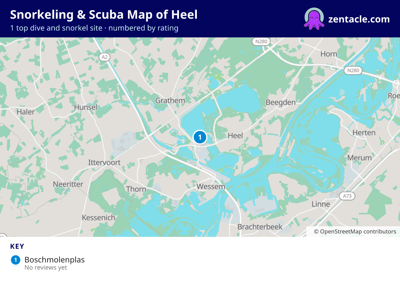 Snorkeling & Scuba Map of Heel: numbered map of the top 1 dive and snorkel sites, with ratings