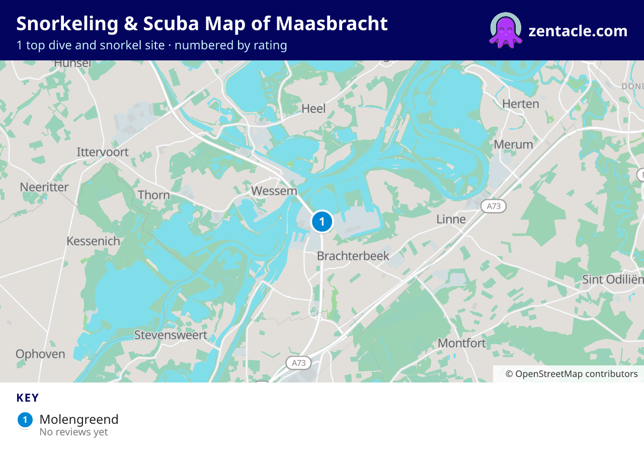 Snorkeling & Scuba Map of Maasbracht: numbered map of the top 1 dive and snorkel sites, with ratings