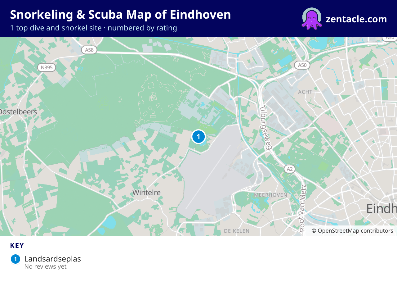 Snorkeling & Scuba Map of Eindhoven: numbered map of the top 1 dive and snorkel sites, with ratings
