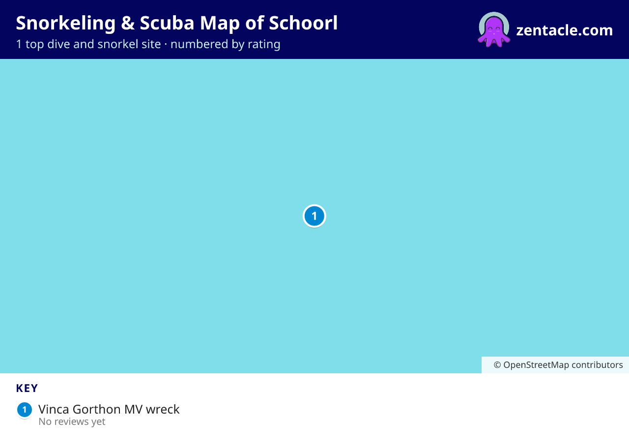 Snorkeling & Scuba Map of Schoorl: numbered map of the top 1 dive and snorkel sites, with ratings