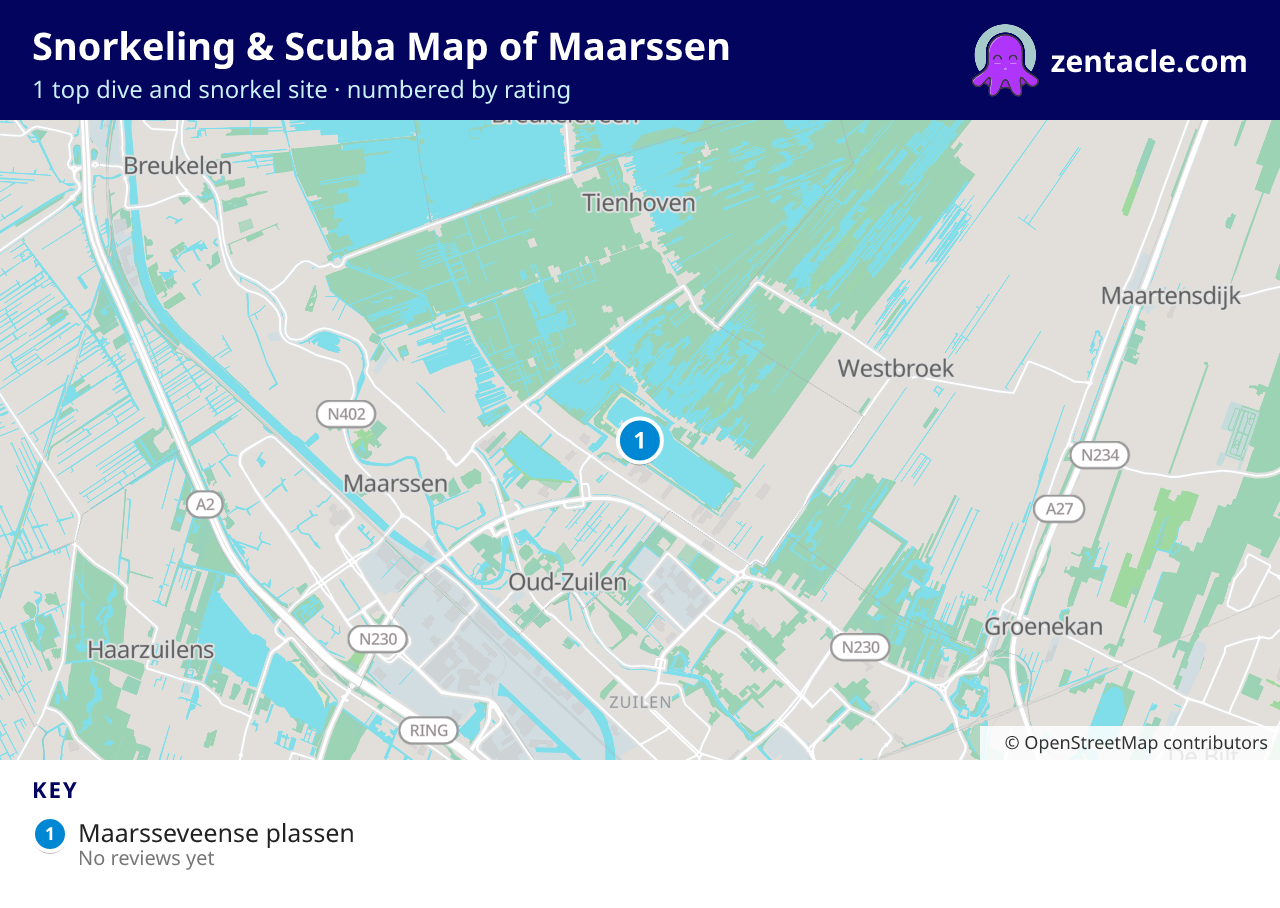 Snorkeling & Scuba Map of Maarssen: numbered map of the top 1 dive and snorkel sites, with ratings