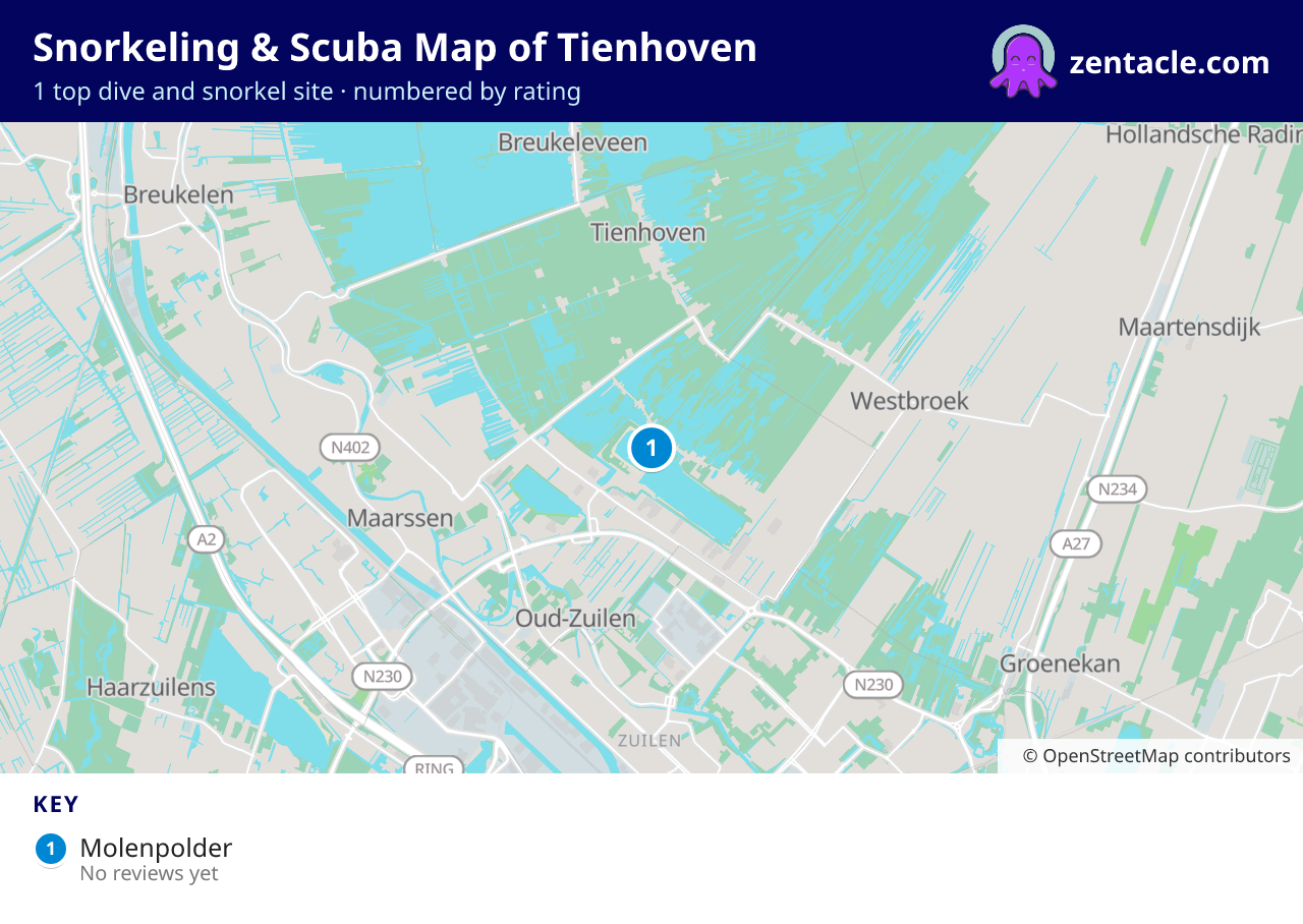 Snorkeling & Scuba Map of Tienhoven: numbered map of the top 1 dive and snorkel sites, with ratings