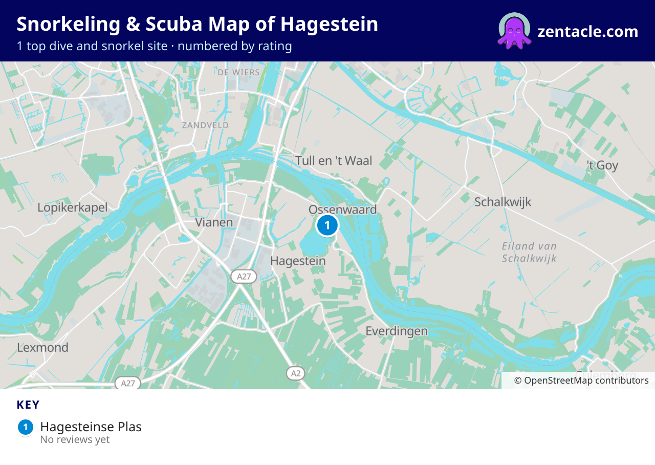 Snorkeling & Scuba Map of Hagestein: numbered map of the top 1 dive and snorkel sites, with ratings