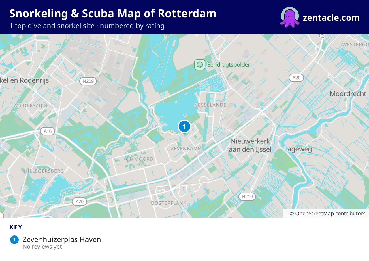 Snorkeling & Scuba Map of Rotterdam: numbered map of the top 1 dive and snorkel sites, with ratings