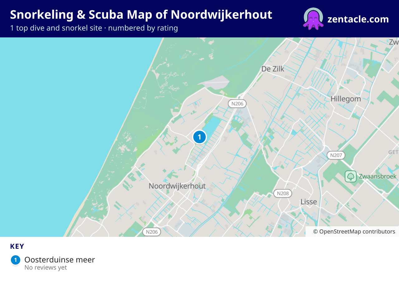 Snorkeling & Scuba Map of Noordwijkerhout: numbered map of the top 1 dive and snorkel sites, with ratings