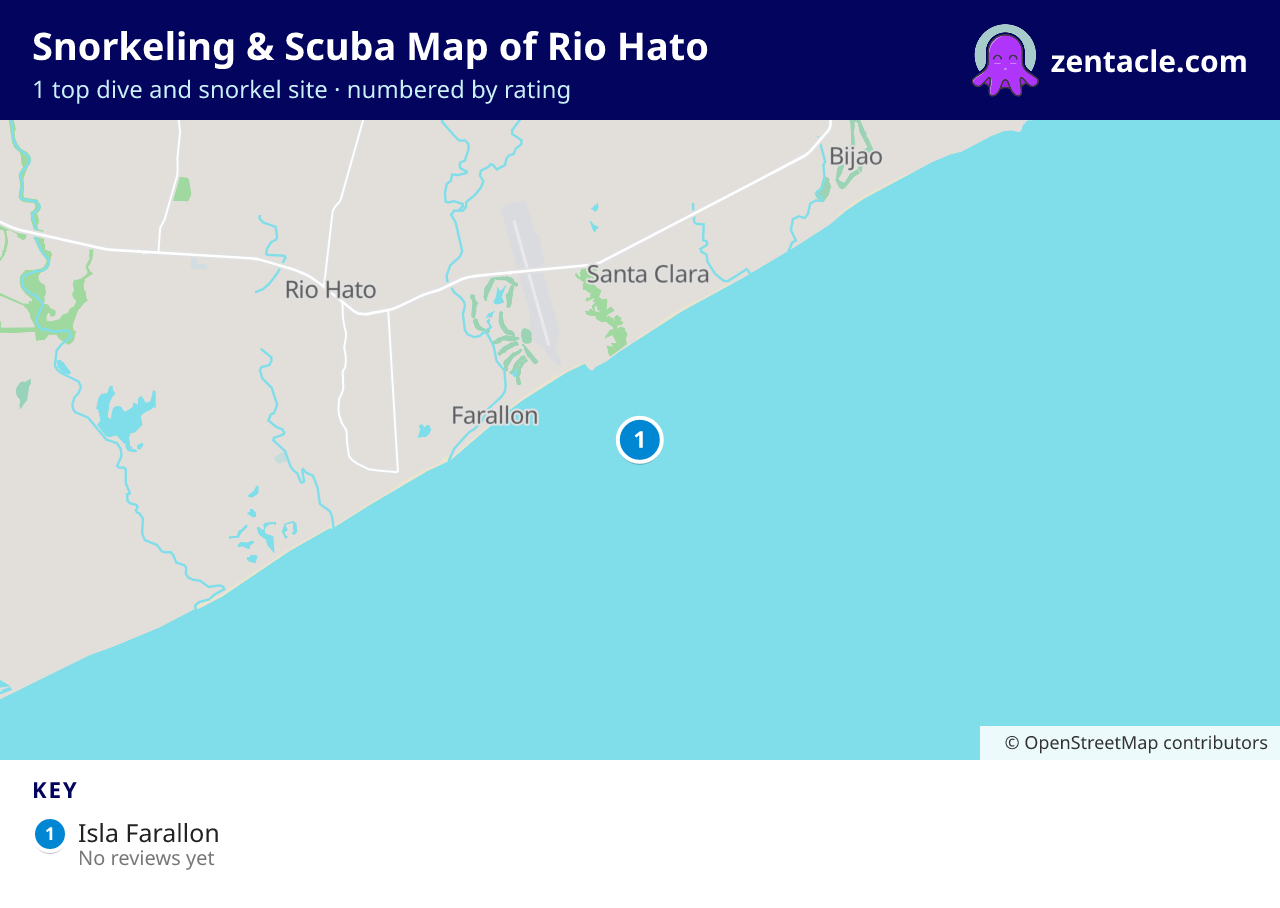 Snorkeling & Scuba Map of Rio Hato: numbered map of the top 1 dive and snorkel sites, with ratings