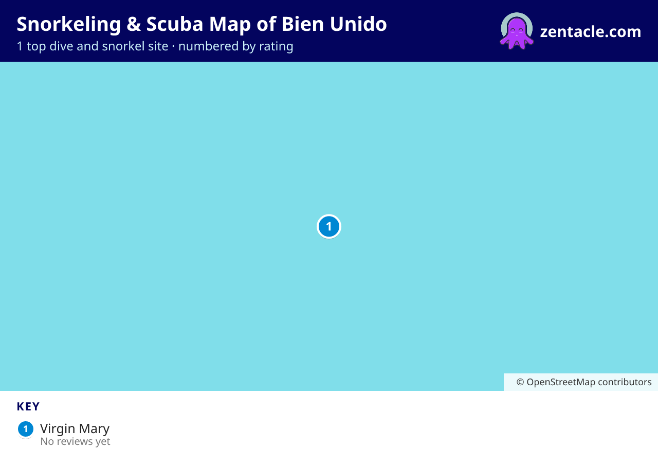 Snorkeling & Scuba Map of Bien Unido: numbered map of the top 1 dive and snorkel sites, with ratings