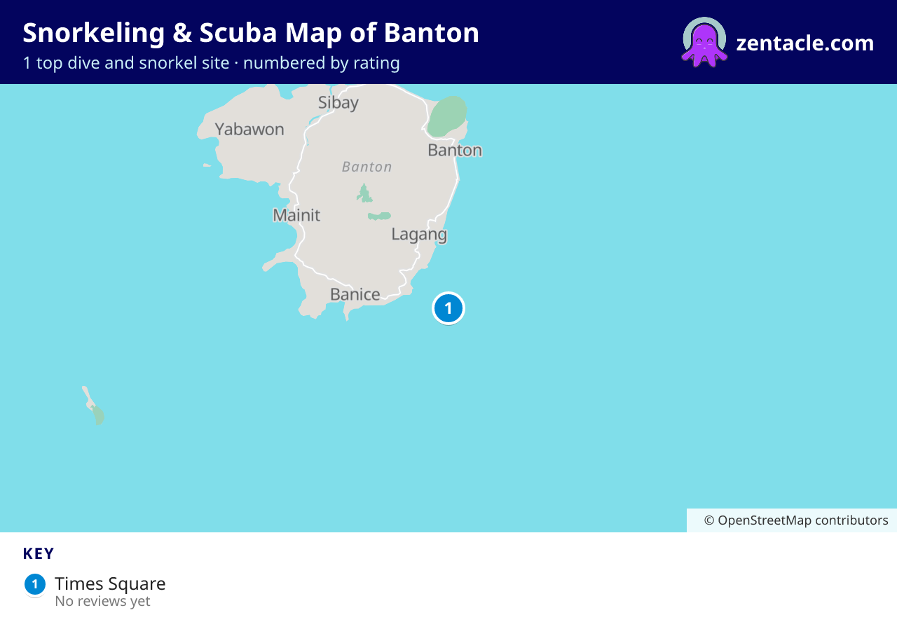 Snorkeling & Scuba Map of Banton: numbered map of the top 1 dive and snorkel sites, with ratings