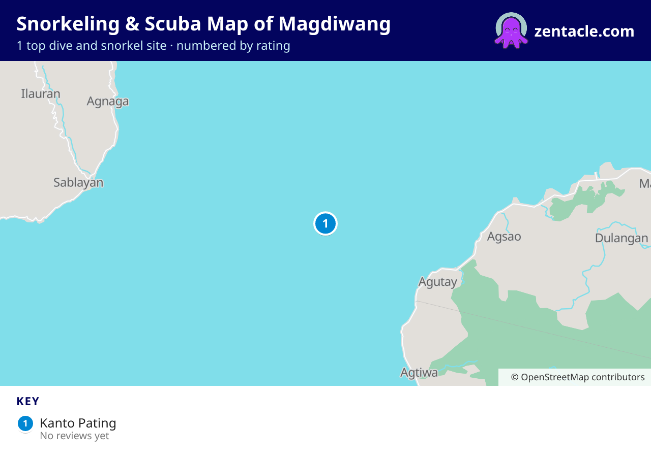 Snorkeling & Scuba Map of Magdiwang: numbered map of the top 1 dive and snorkel sites, with ratings