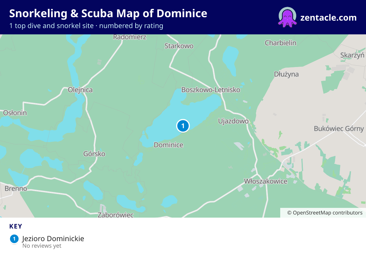 Snorkeling & Scuba Map of Dominice: numbered map of the top 1 dive and snorkel sites, with ratings