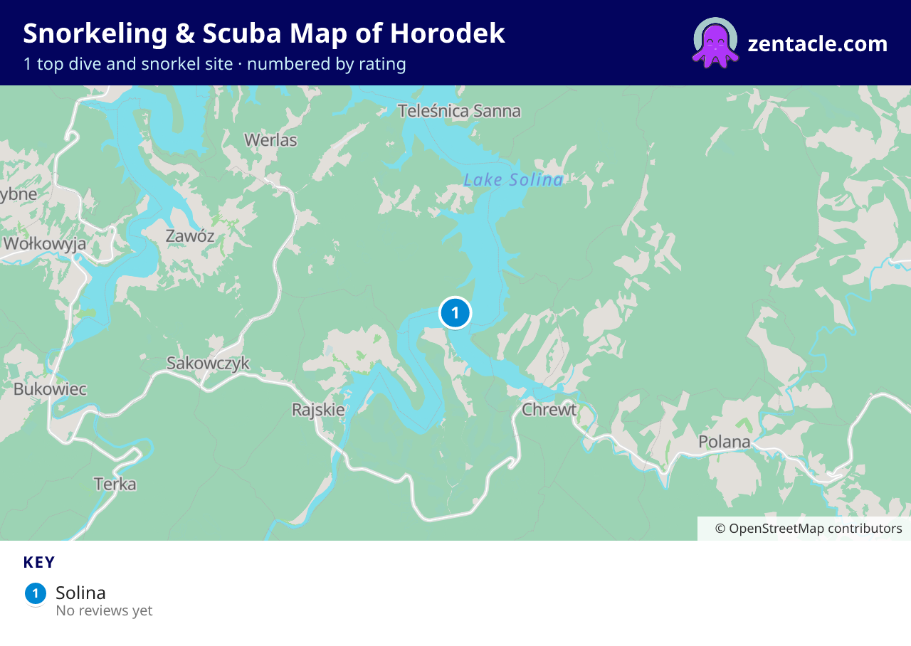 Snorkeling & Scuba Map of Horodek: numbered map of the top 1 dive and snorkel sites, with ratings