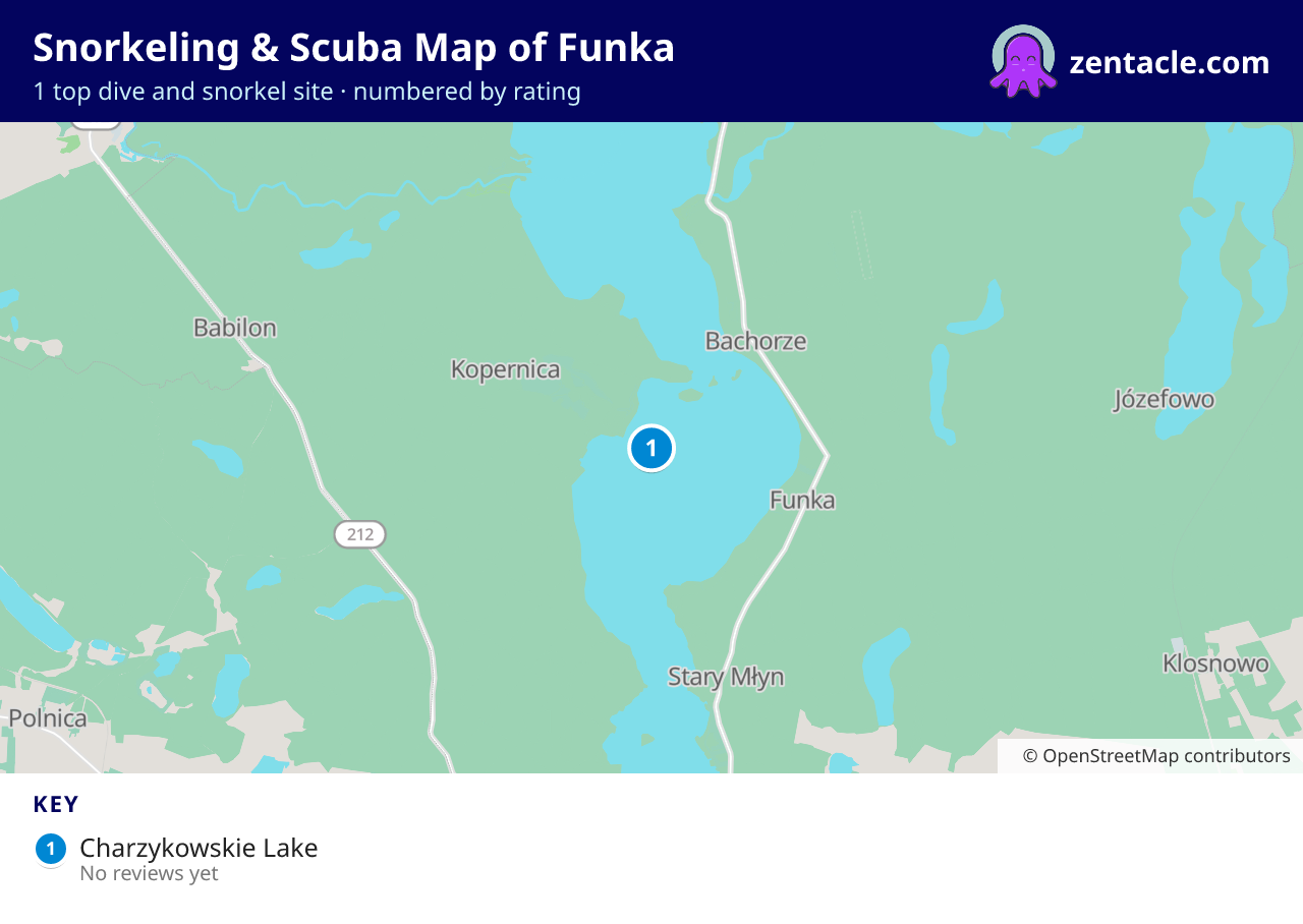 Snorkeling & Scuba Map of Funka: numbered map of the top 1 dive and snorkel sites, with ratings