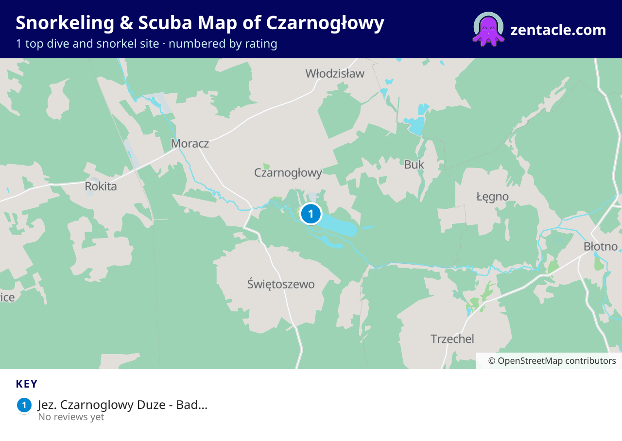 Snorkeling & Scuba Map of Czarnogłowy: numbered map of the top 1 dive and snorkel sites, with ratings