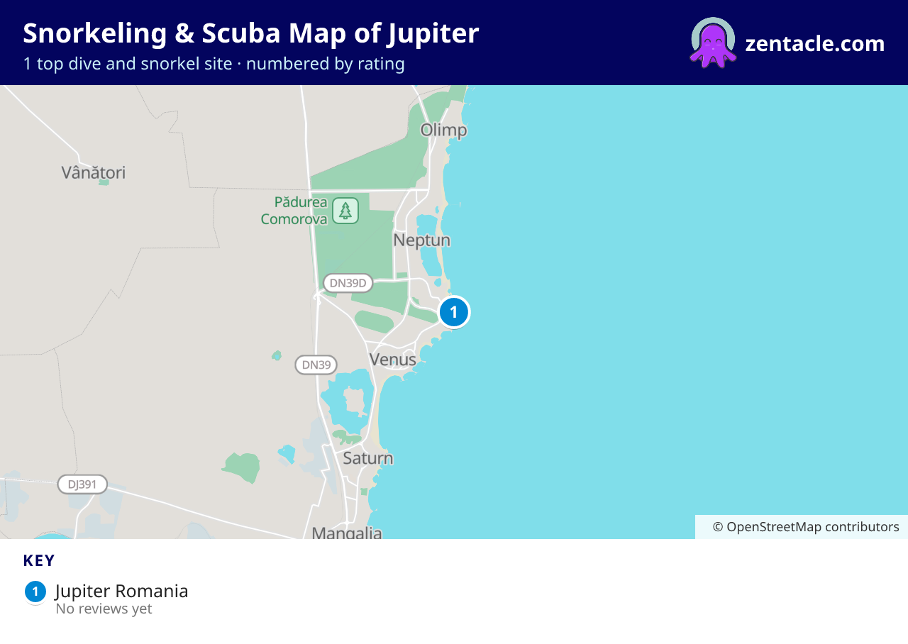 Snorkeling & Scuba Map of Jupiter: numbered map of the top 1 dive and snorkel sites, with ratings