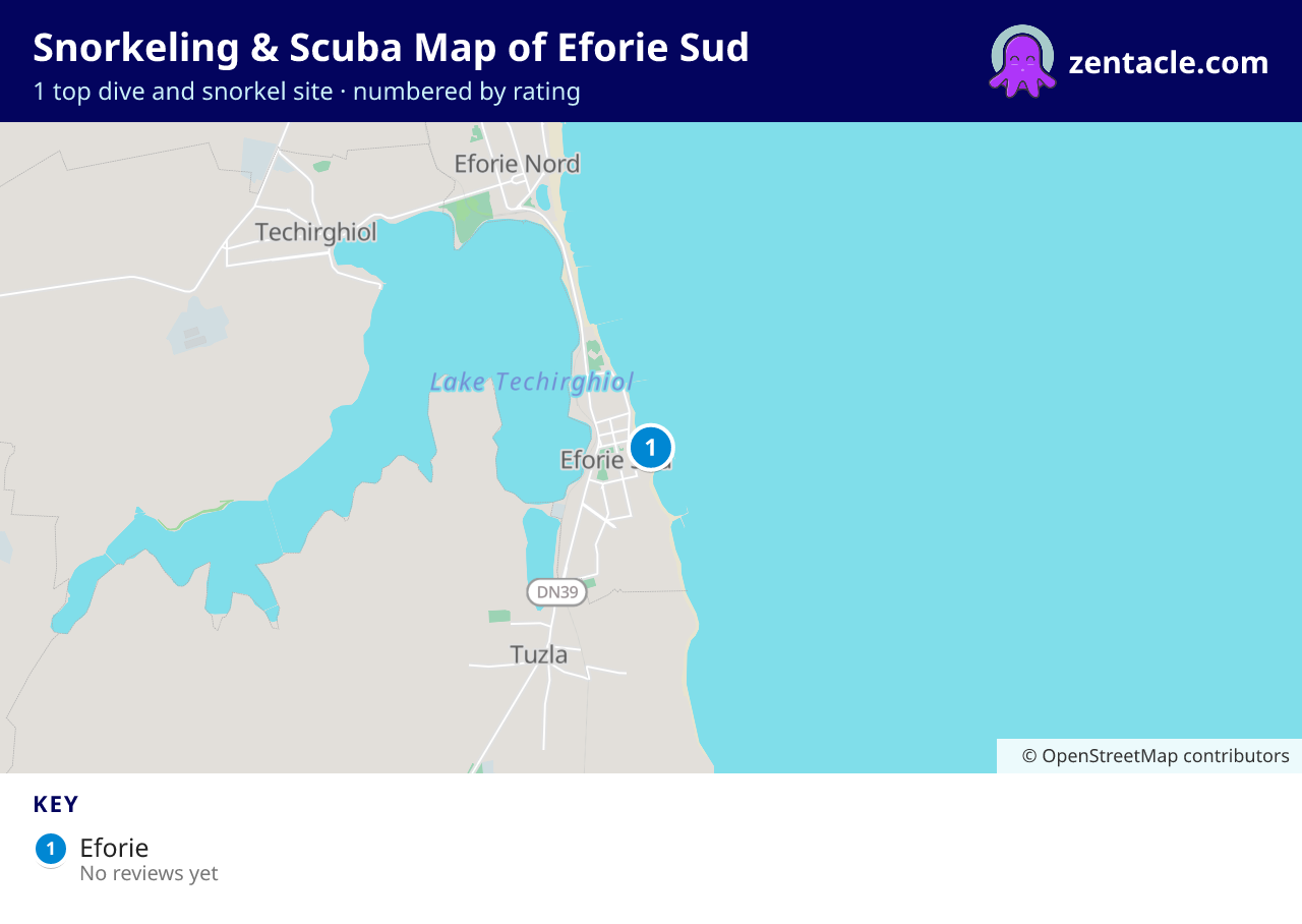 Snorkeling & Scuba Map of Eforie Sud: numbered map of the top 1 dive and snorkel sites, with ratings