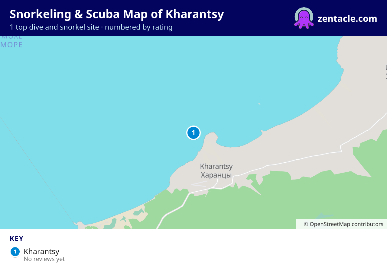 Snorkeling & Scuba Map of Kharantsy: numbered map of the top 1 dive and snorkel sites, with ratings