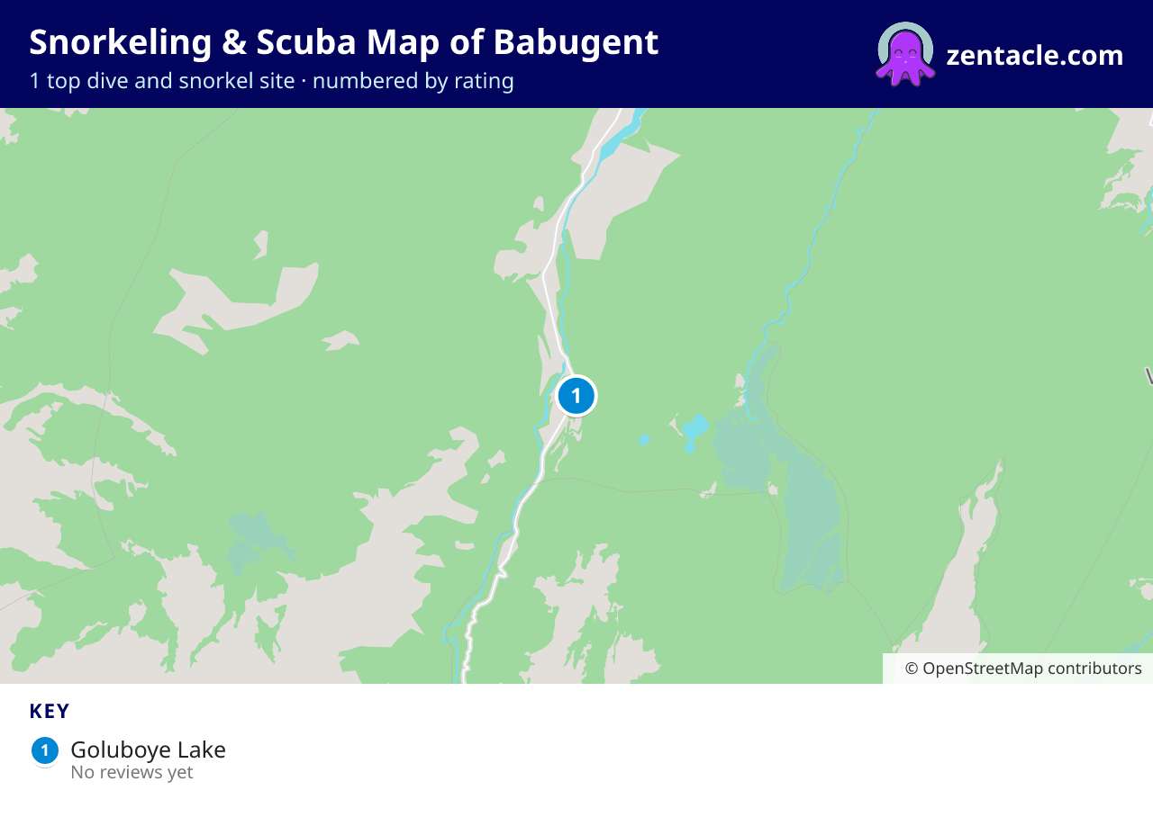 Snorkeling & Scuba Map of Babugent: numbered map of the top 1 dive and snorkel sites, with ratings
