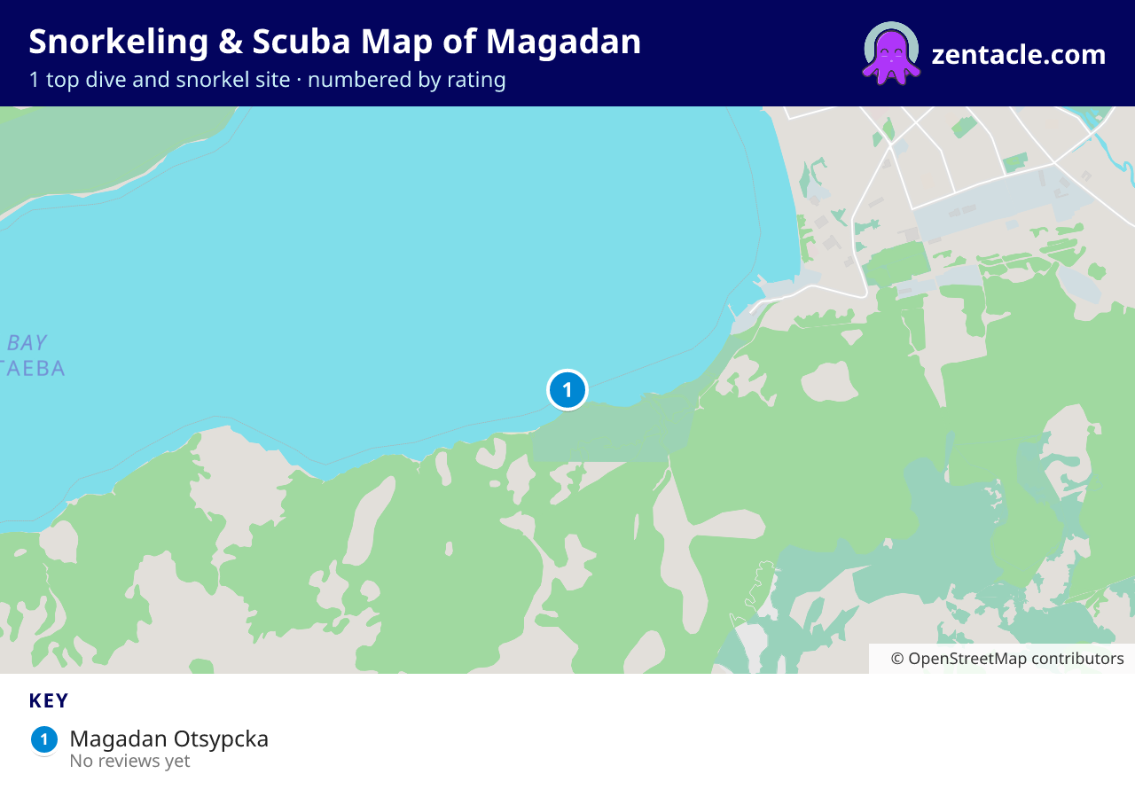 Snorkeling & Scuba Map of Magadan: numbered map of the top 1 dive and snorkel sites, with ratings