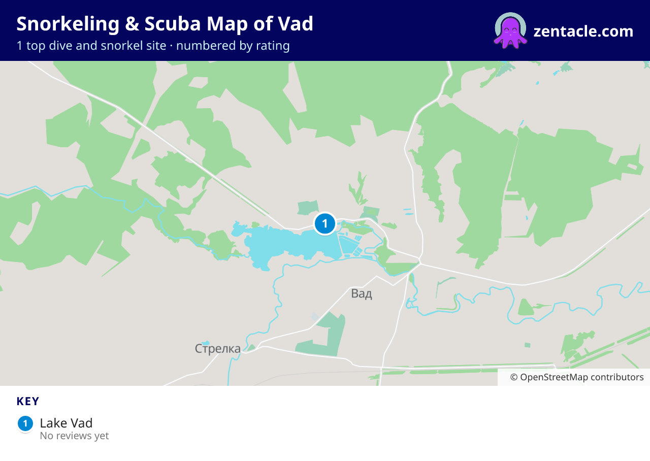 Snorkeling & Scuba Map of Vad: numbered map of the top 1 dive and snorkel sites, with ratings