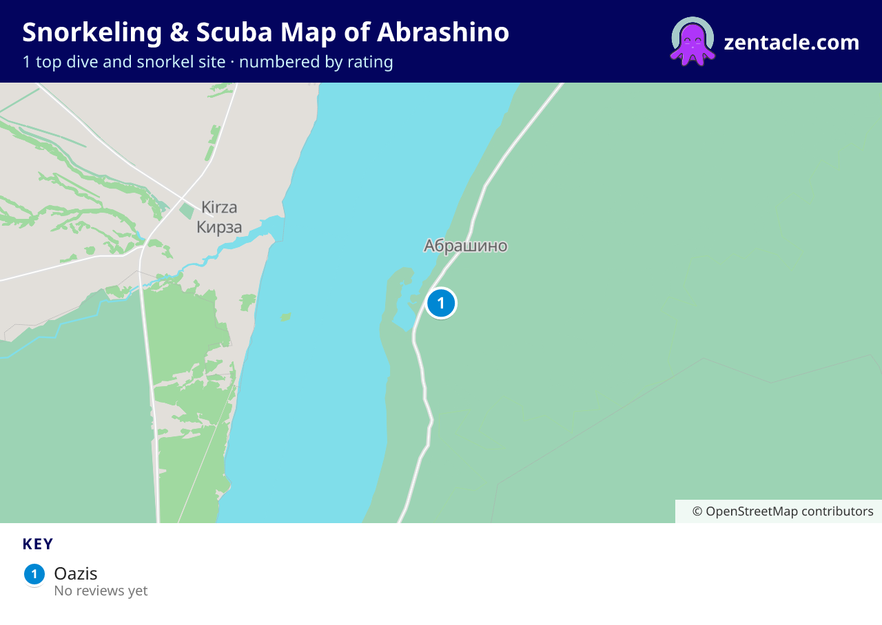 Snorkeling & Scuba Map of Abrashino: numbered map of the top 1 dive and snorkel sites, with ratings