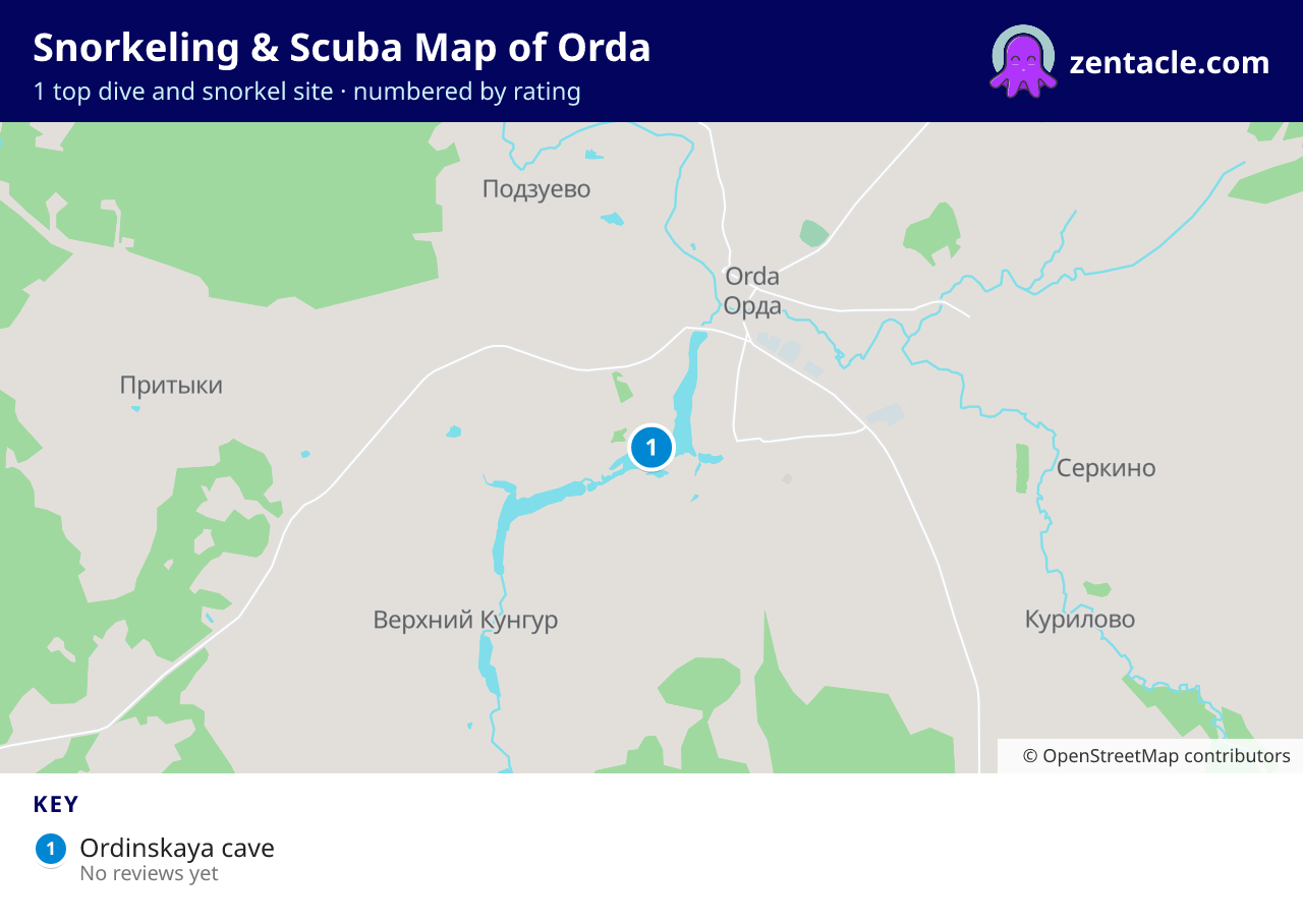 Snorkeling & Scuba Map of Orda: numbered map of the top 1 dive and snorkel sites, with ratings
