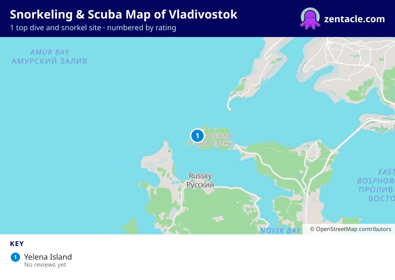 Snorkeling & Scuba Map of Vladivostok: numbered map of the top 1 dive and snorkel sites, with ratings