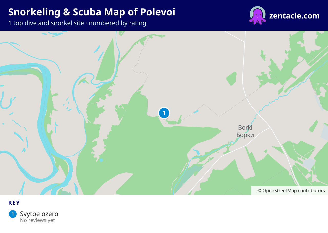 Snorkeling & Scuba Map of Polevoi: numbered map of the top 1 dive and snorkel sites, with ratings