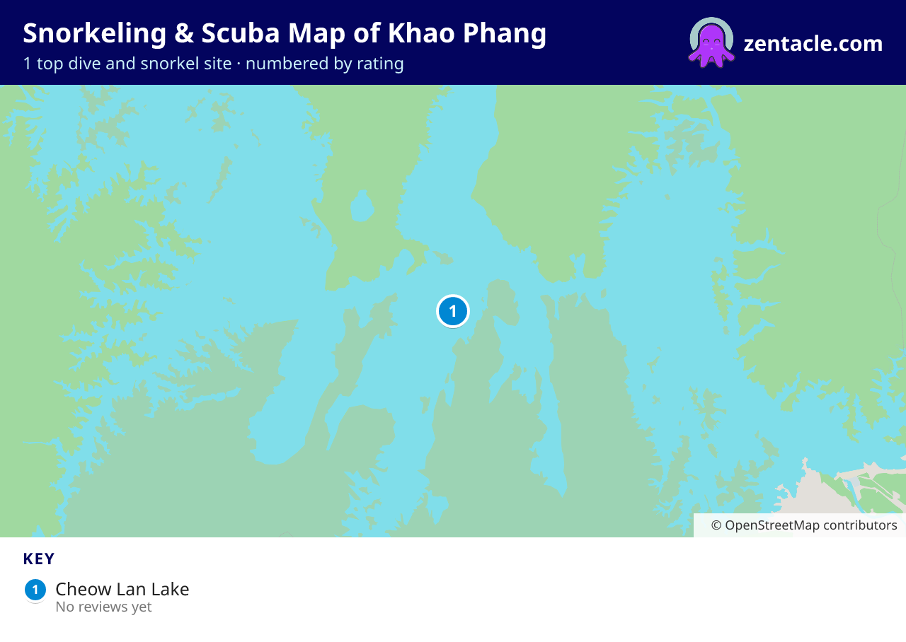 Snorkeling & Scuba Map of Khao Phang: numbered map of the top 1 dive and snorkel sites, with ratings