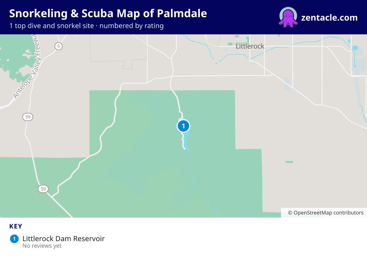 Snorkeling & Scuba Map of Palmdale: numbered map of the top 1 dive and snorkel sites, with ratings