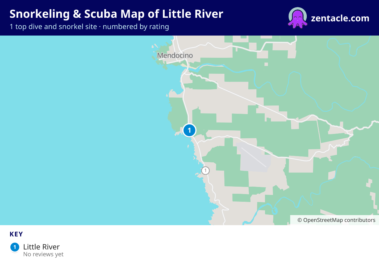 Snorkeling & Scuba Map of Little River: numbered map of the top 1 dive and snorkel sites, with ratings
