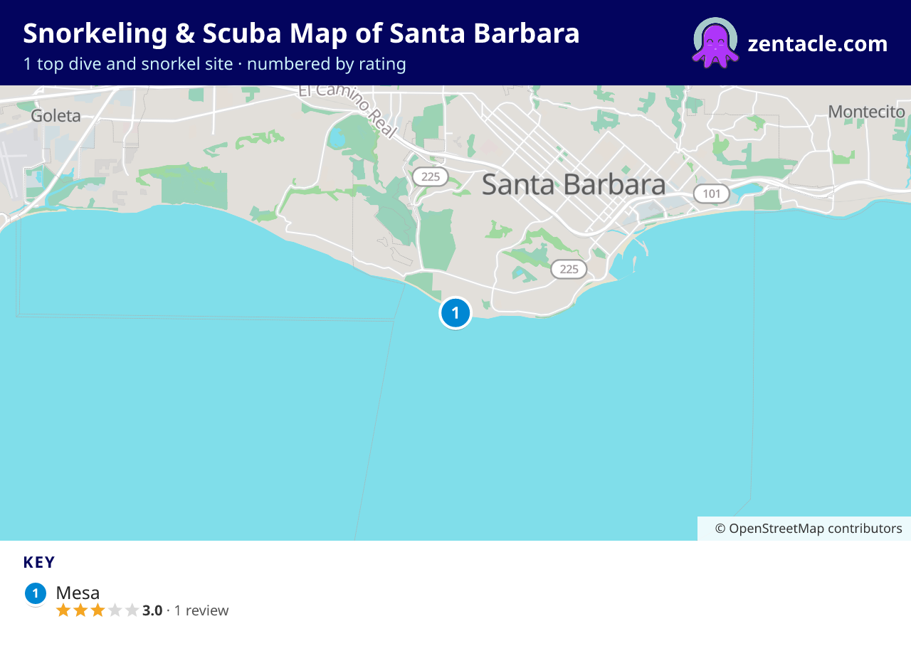 Snorkeling & Scuba Map of Santa Barbara: numbered map of the top 1 dive and snorkel sites, with ratings