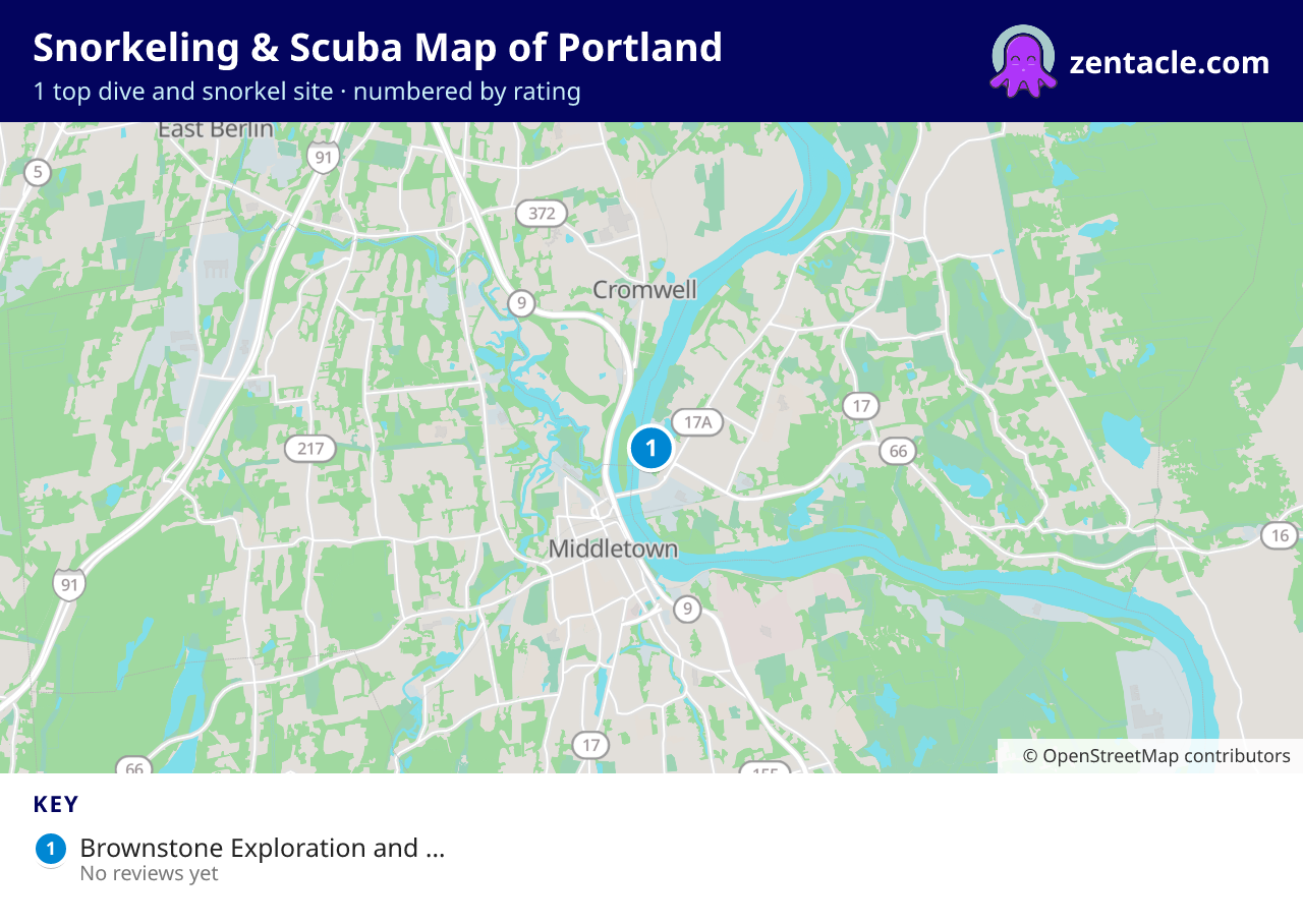 Snorkeling & Scuba Map of Portland: numbered map of the top 1 dive and snorkel sites, with ratings
