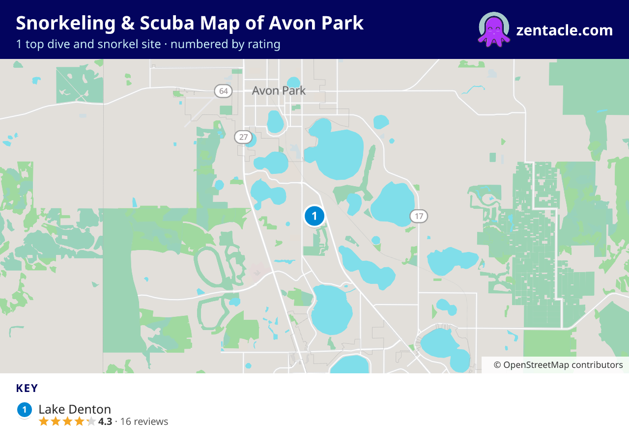 Snorkeling & Scuba Map of Avon Park: numbered map of the top 1 dive and snorkel sites, with ratings