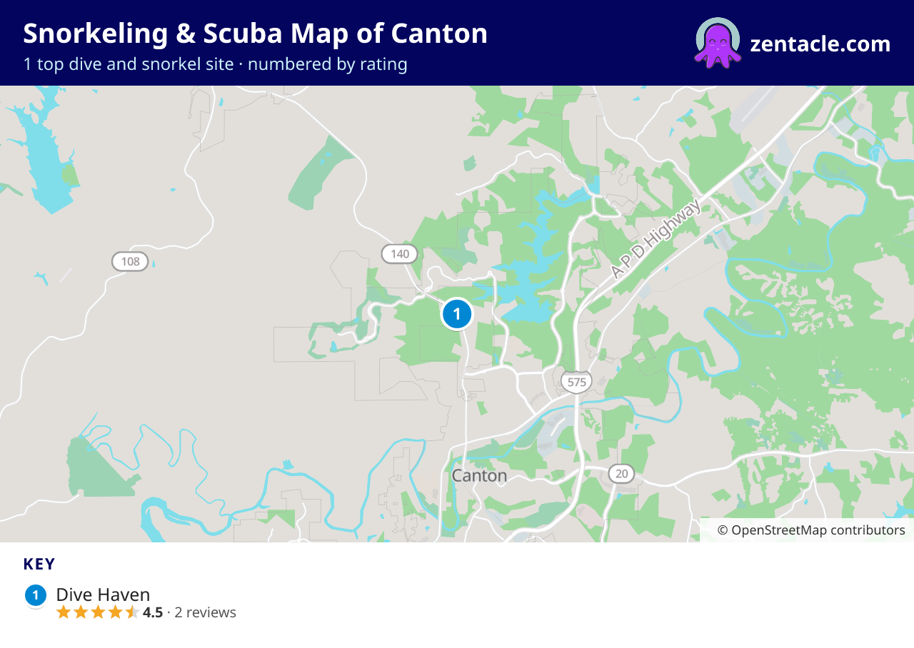 Snorkeling & Scuba Map of Canton: numbered map of the top 1 dive and snorkel sites, with ratings